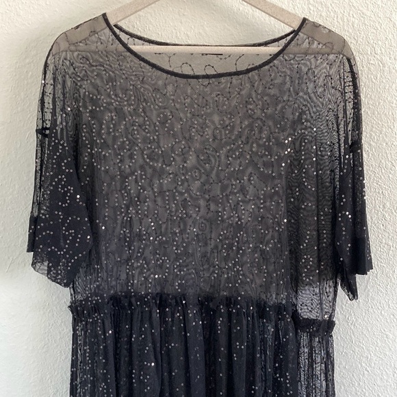 ZARA Black Sequined Tulle Loose Fitting Maxi Dress S - Picture 6 of 12